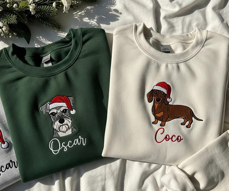 Custom Dog Christmas Sweatshirt – Embroidered Pet Name Holiday Sweater for Dog Lovers