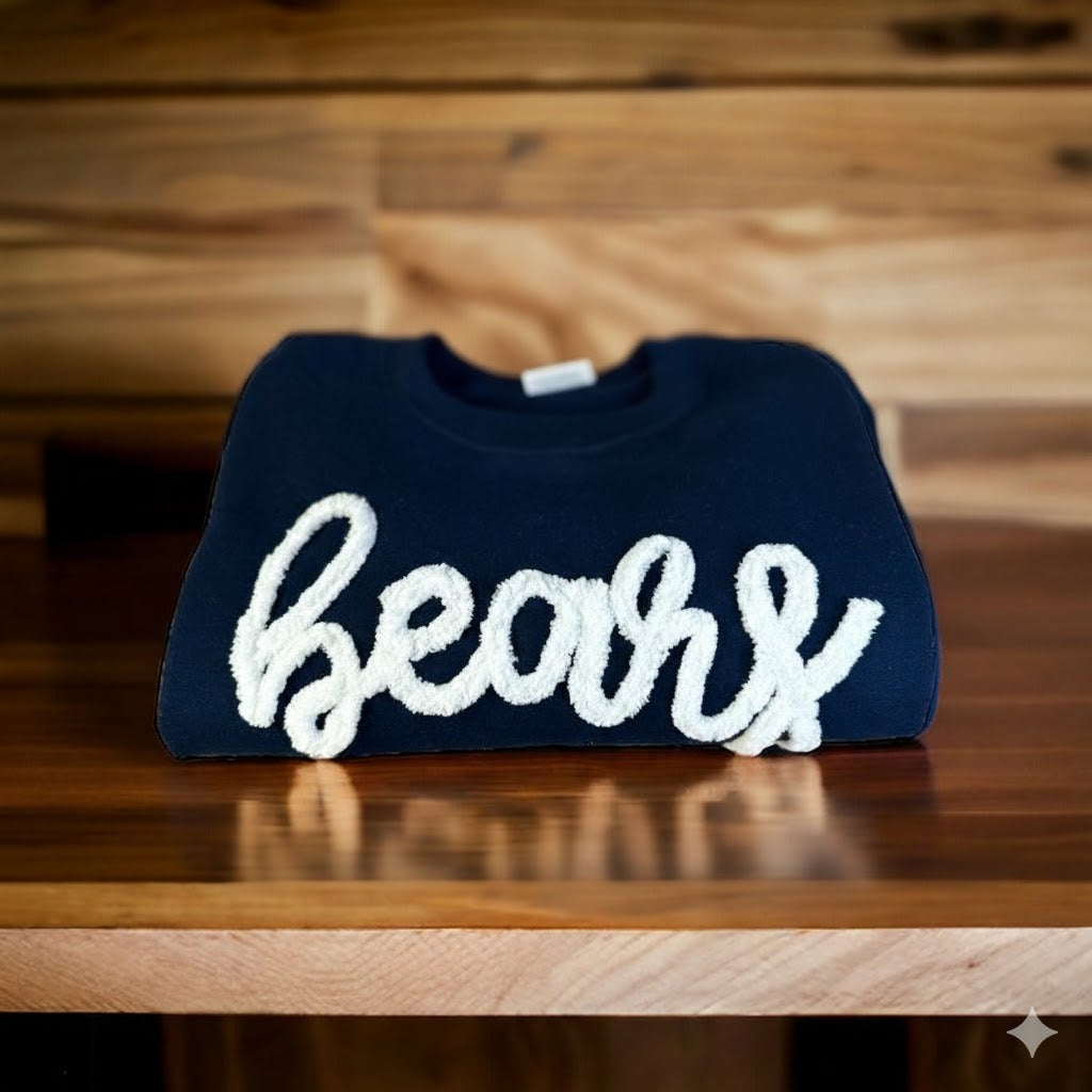 Bears Chenille Yarn Embroidered Sweatshirt | Custom Team Spirit Crewneck | Cheer Mom Fuzzy Letter Pullover