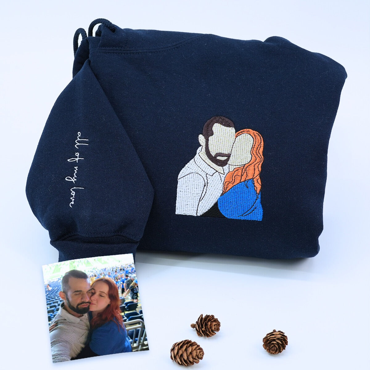 Custom Couple His and Her Portrait Shirt, Sweatshirt or Hoodie, Personalized Embroidered Gift for Him He