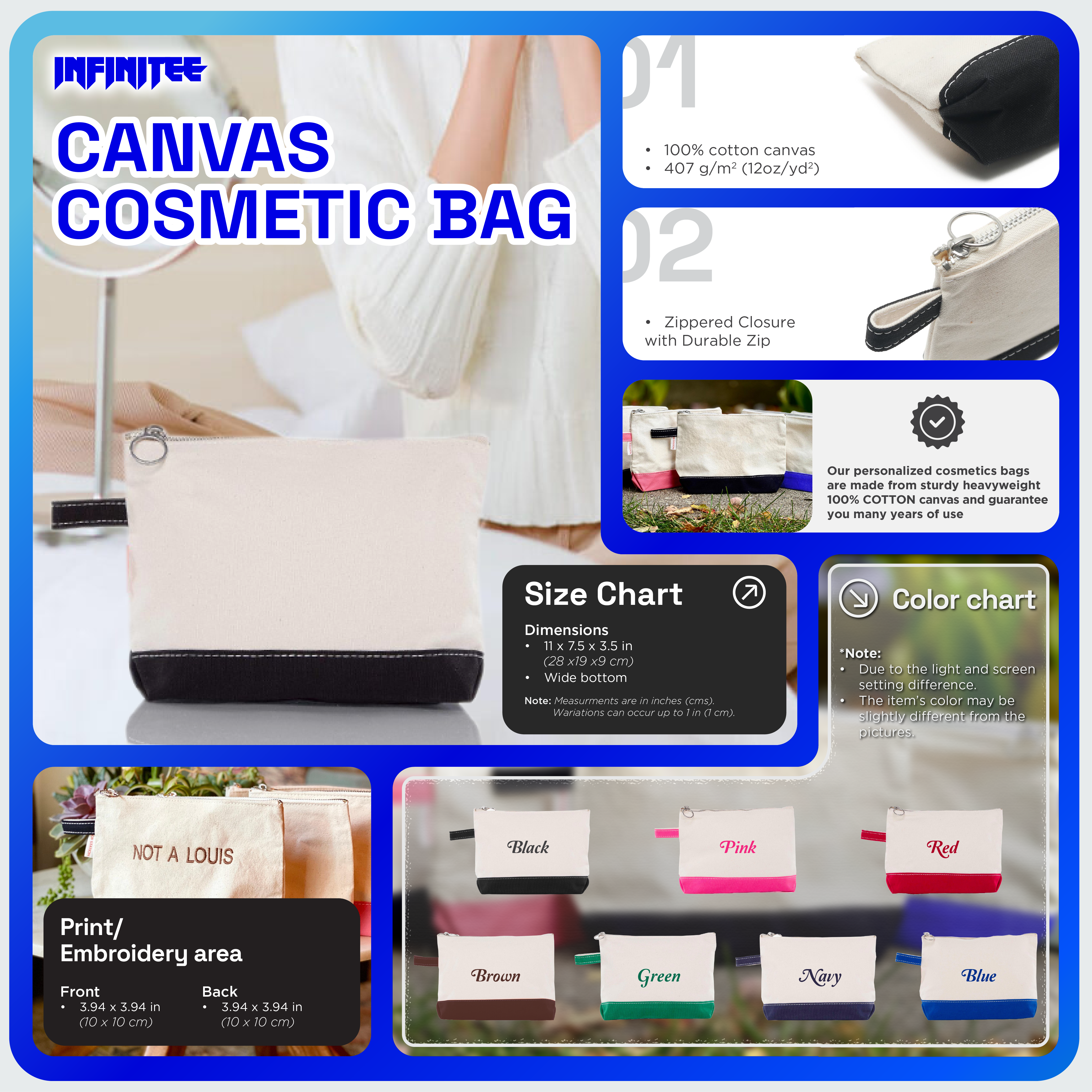 Emb- Cavas Cosmetic Bag