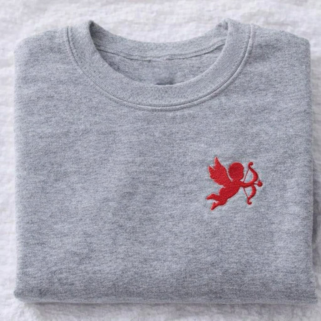 Retro Cupid Embroidered Sweatshirt, Custom Name on Sleeve, Valentines Day Sweatshirt, Unique Couple Gifts