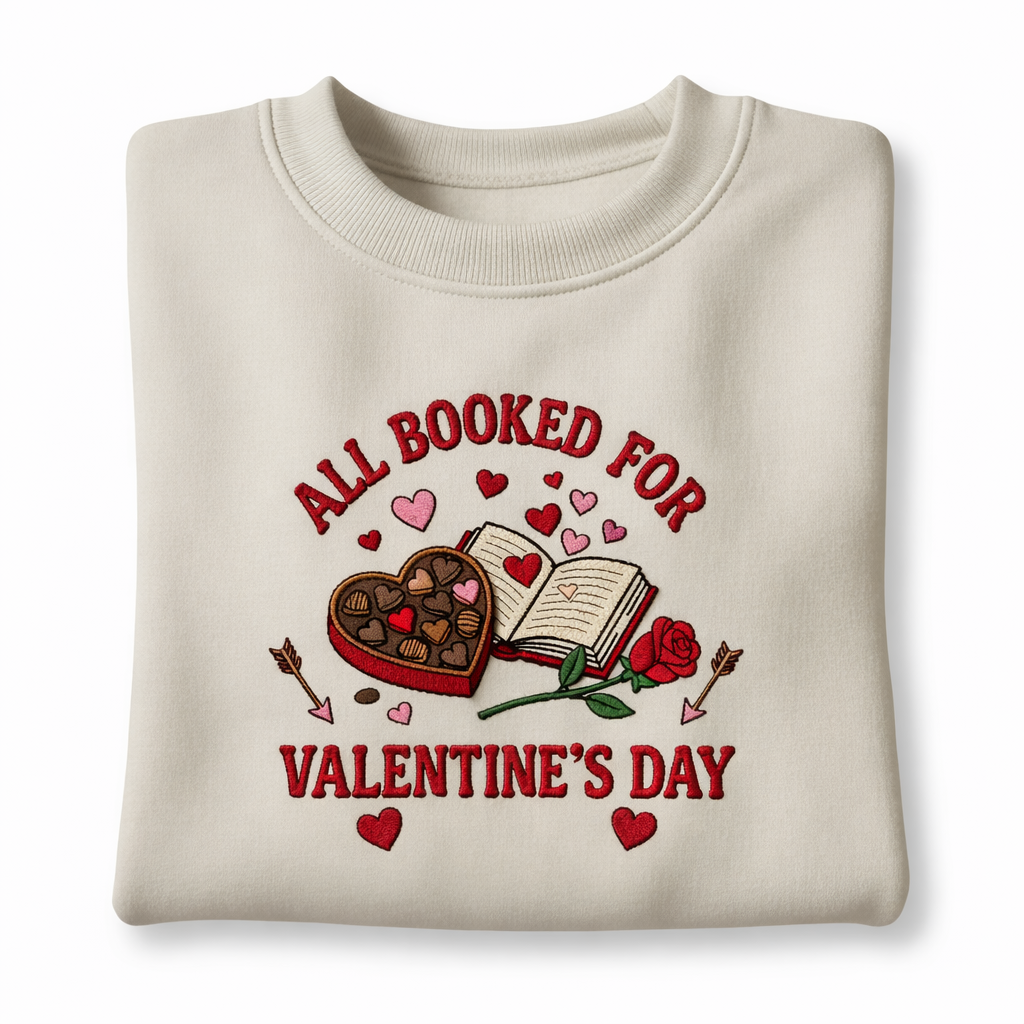 Embroidered All Booked For Valentines Sweatshirt, Valentines Day Outfit, Book Lover Gift