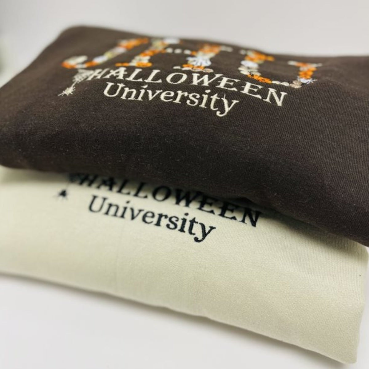 Custom Halloween University Sweatshirt with Floral Name, Embroidered Halloween Crewneck or Hoodie
