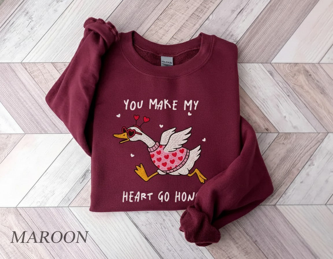 You Make My Heart Hong Goose Valentines Day Sweatshirt, Love Sweater, Silly Goose Graphic Tee, Valentines Day Gift, Funny Valentines TShirt