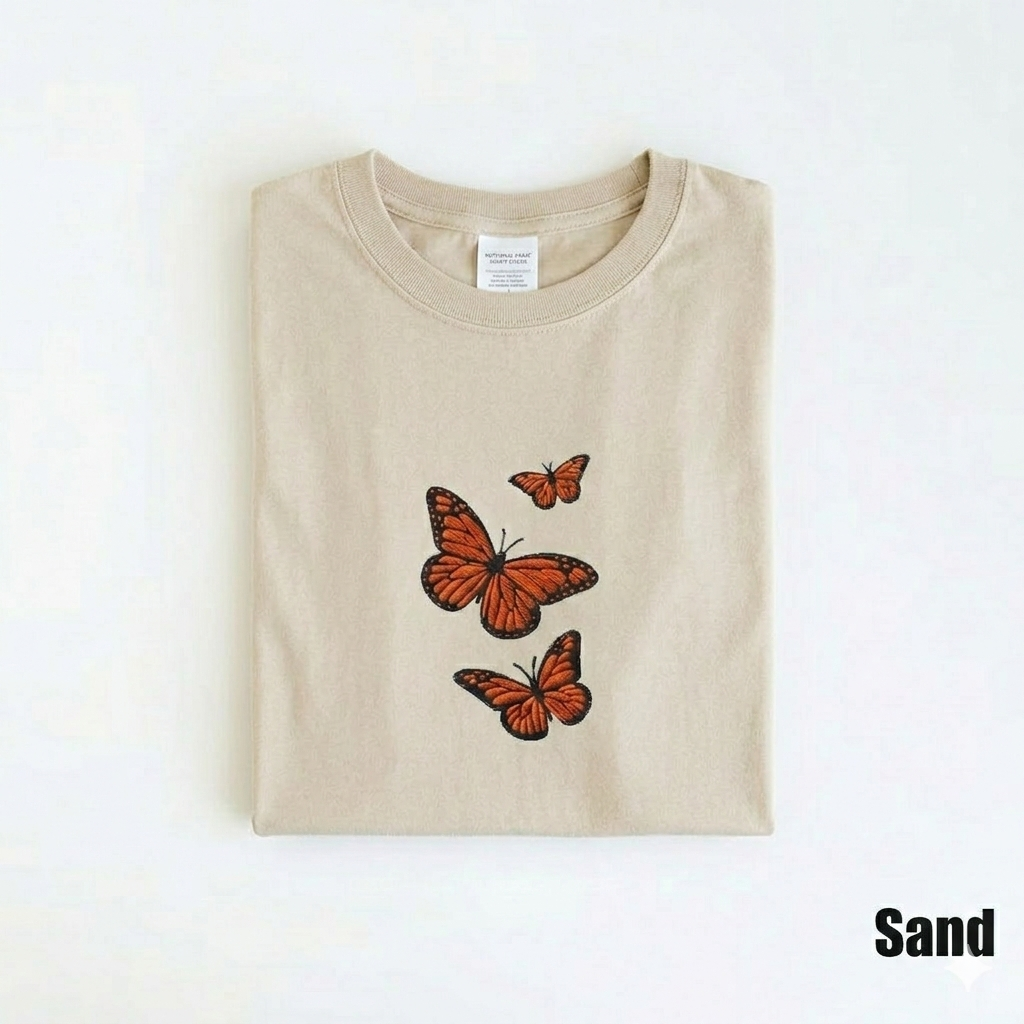 Embroidered Butterfly Shirt, Minimalist Shirt, Embroidered Tee, Embroidered Shirt, Custom Shirt, Retro Shirt