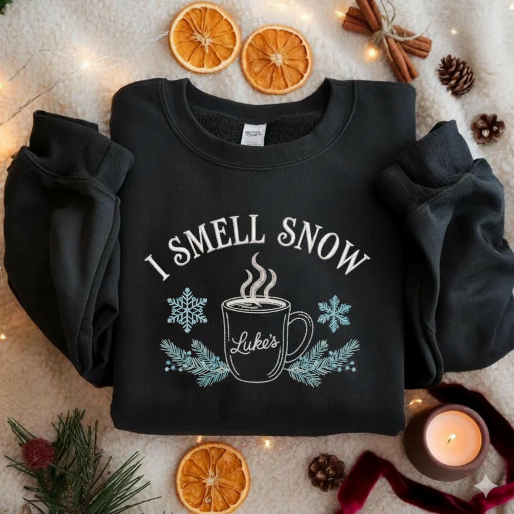 I Smell Snow Embroidered Sweatshirt, Stars Hallow Sweatshirt, Gilmore Girl Sweatshirt, Bookish Shirt, Fall Embroidery Sweatshirt ESS757