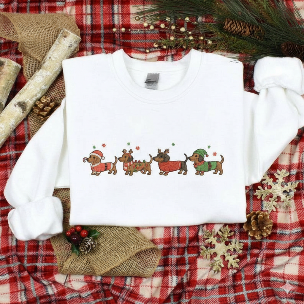 Embroidered Dachshund Christmas Shirt – Wiener Dog Holiday Tee, Cute Xmas Dog Lover Gift