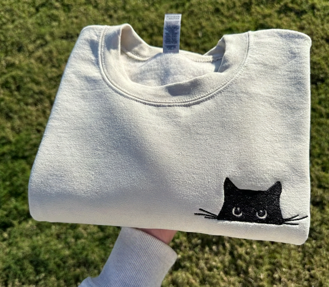 Cat Embroidered Sweatshirt,Cute Cat Sweatshirt,Black Cat Shirt,Cat Peeking Sweatshirt, Sweatshirt,Gift for Cats Lover,Cat Mom Sweatshirt