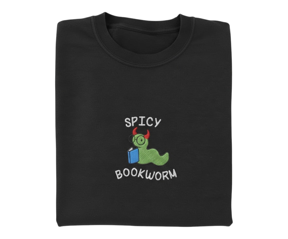 Spicy Bookworm Embroidered Sweatshirt, Book Lover Embroidery, Spicy Reader Aesthetic, Funny Cozy Romance Reader Gift