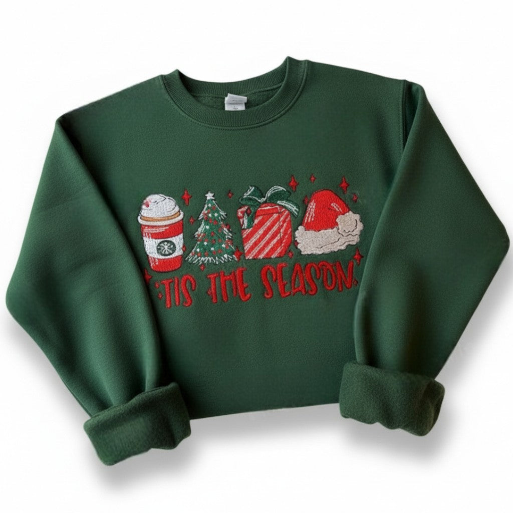 Tis The Season Sweatshirt, Embroidered Christmas Tis The Season Sweatshirt, Merry Christmas Shirt, Christmas Sweatshirt, Cute Winter Hoodie