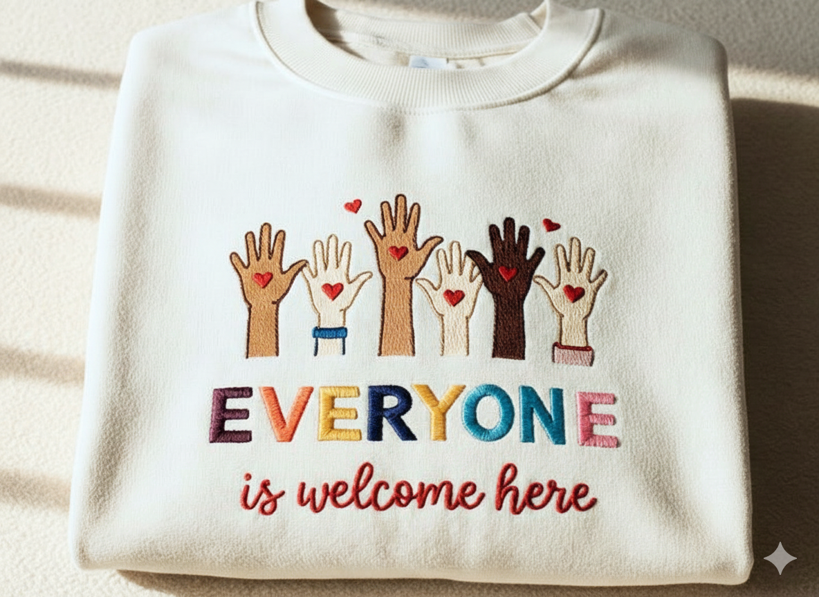 Everyone Is Welcome Here Embroidered Teacher Shirt Inclusion Equality T-shirt Political Protest Shirt, Fight for Education, Diversity Tshirt