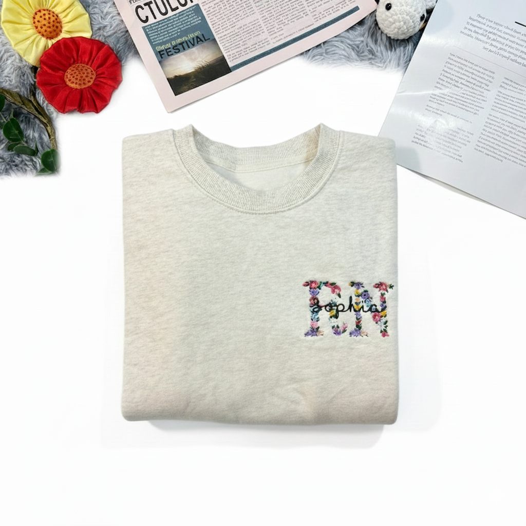 Embroidered Floral Rn Nurse Sweatshirt, Custom Nurse Hoodie, Personalized Nurse Lover Gift, Nurse Outfit, Rn Nursing Graduation Gift for Her