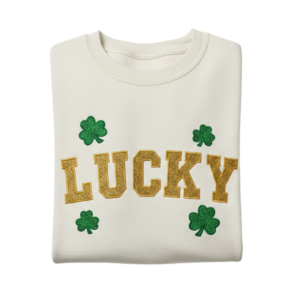 Lucky Glitter Embroidered St Patrick's Day Sweatshirt