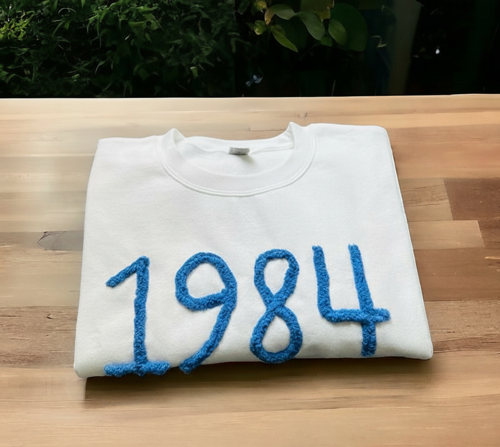 1974 Chenille Yarn Embroidered Sweatshirt | Fuzzy Numbers Crewneck | Custom Year Pullover | Gift for Her