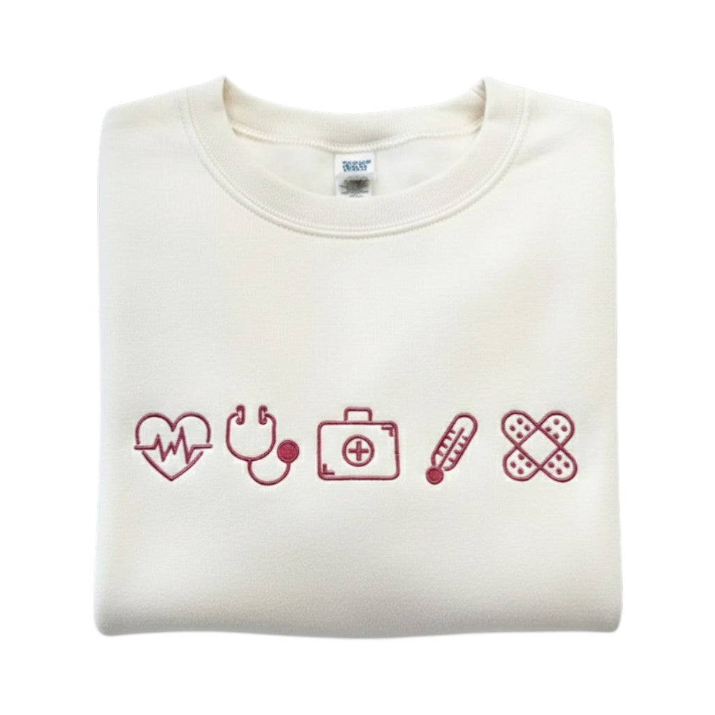Embroidered Nurse Icon Crewneck Sweatshirt - Jerzees Pullover - RN LVN sweatshirt - Healthcare