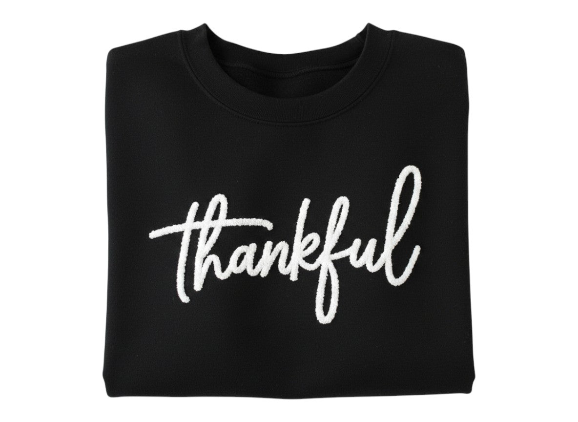 Thankful Chenille Yarn Sweatshirt: Cozy Fall Thanksgiving Crewneck