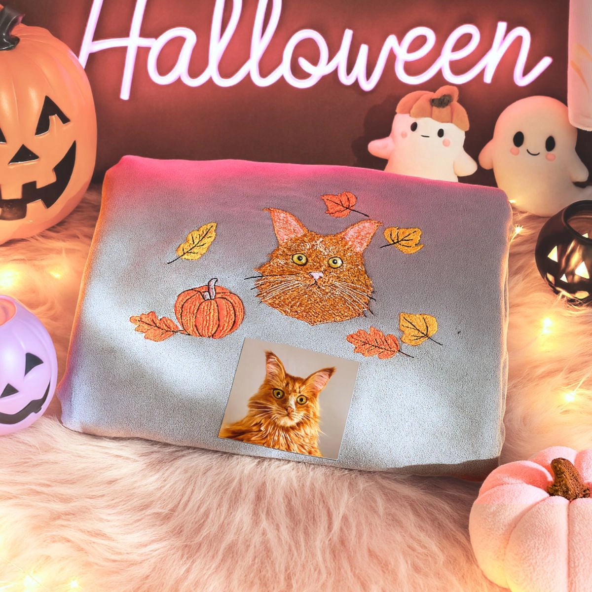 Comfort Colors® Custom Embroidered Halloween Cat Portrait T-Shirt or Sweatshirt