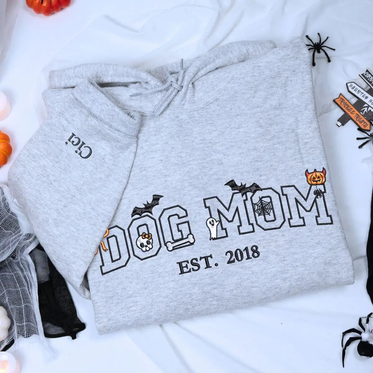 Custom Dog Mom Halloween Shirt with EST Year on Chest, Embroidered Halloween Gift for Dog Mom