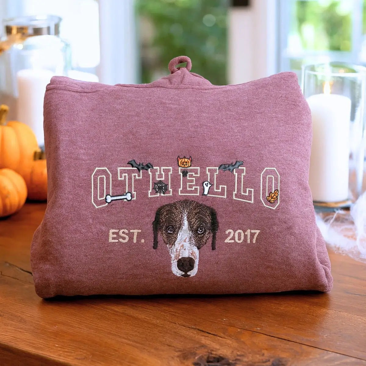 Custom Halloween Embroidered Dog Face Sweatshirt with Dog Portrait and Est Year, Personalized Dog Mom Gifts