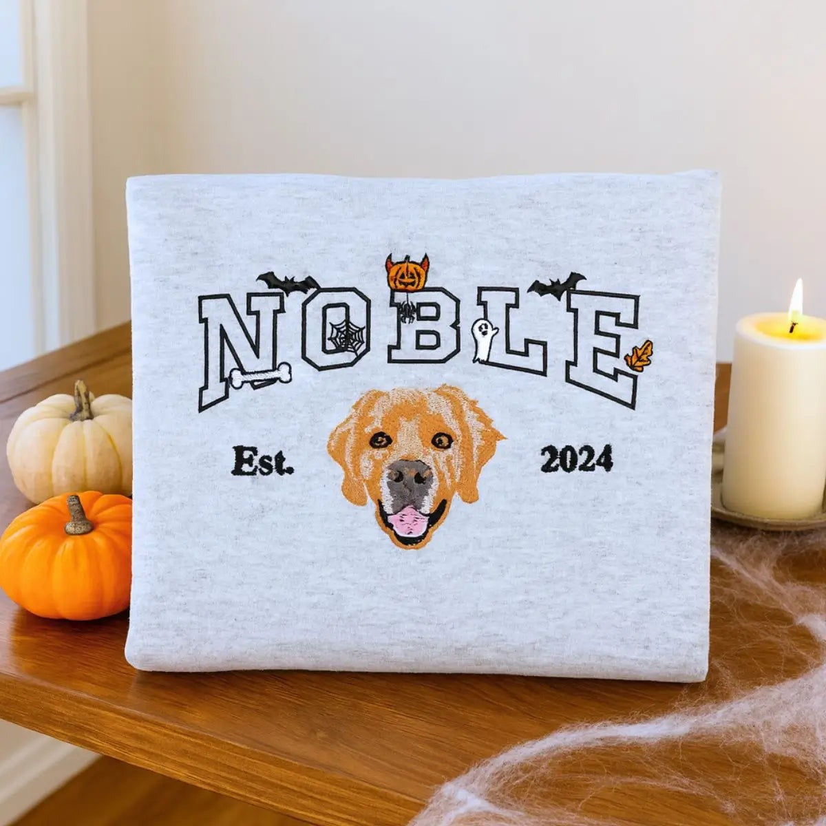 Custom Halloween Embroidered Dog Face Sweatshirt with Dog Portrait and Est Year, Personalized Dog Mom Gifts