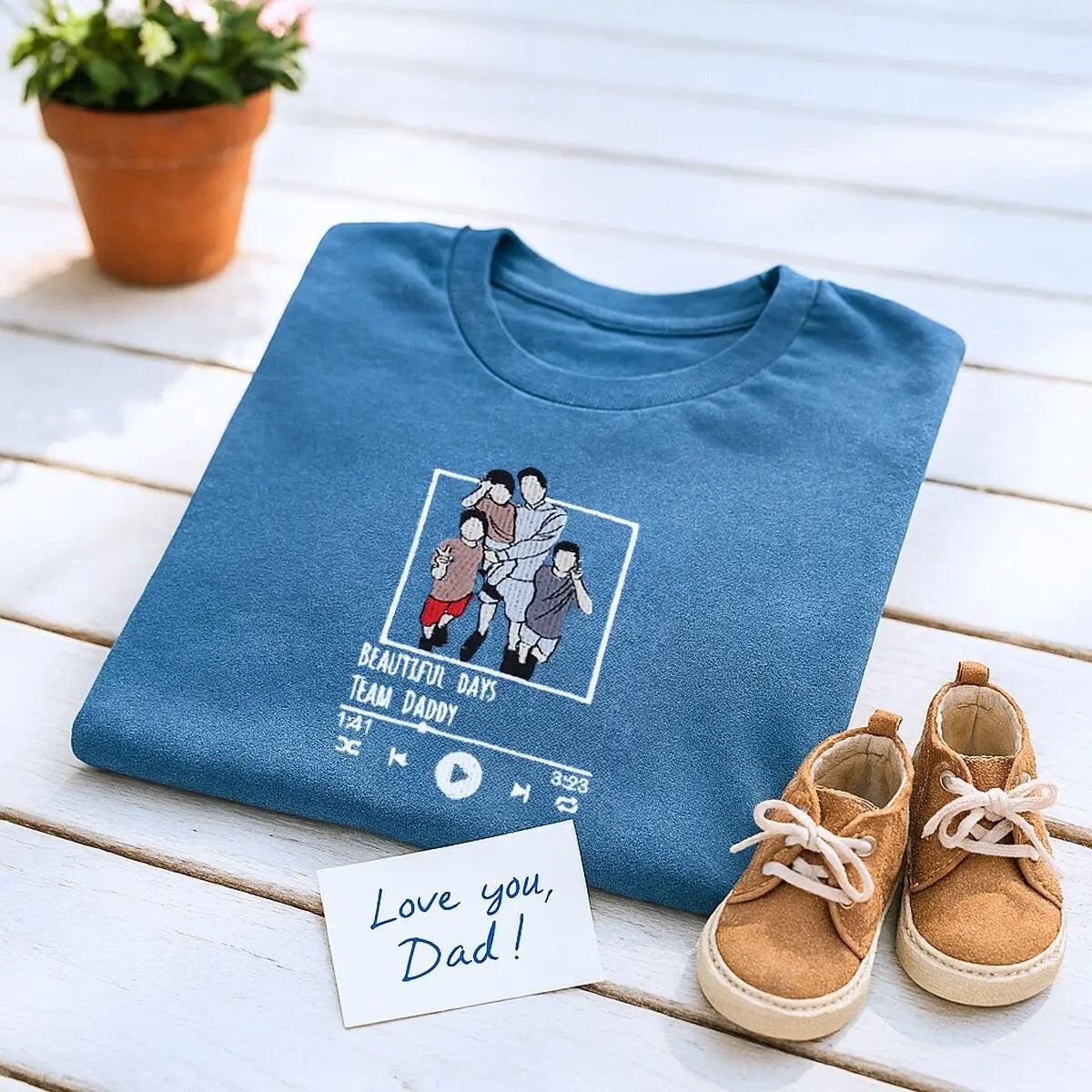 Personalized New Dad Shirts with Embroidered Photo Portrait and Favorite Song, Gift for Dad