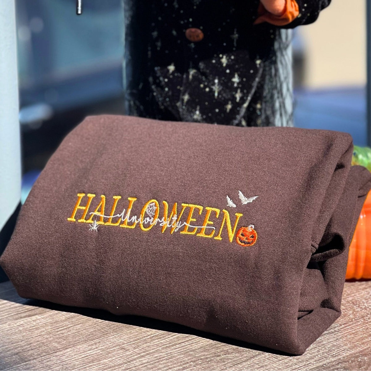 Halloween University Sweatshirt, Embroidered Halloween Hoodie with Pumkin