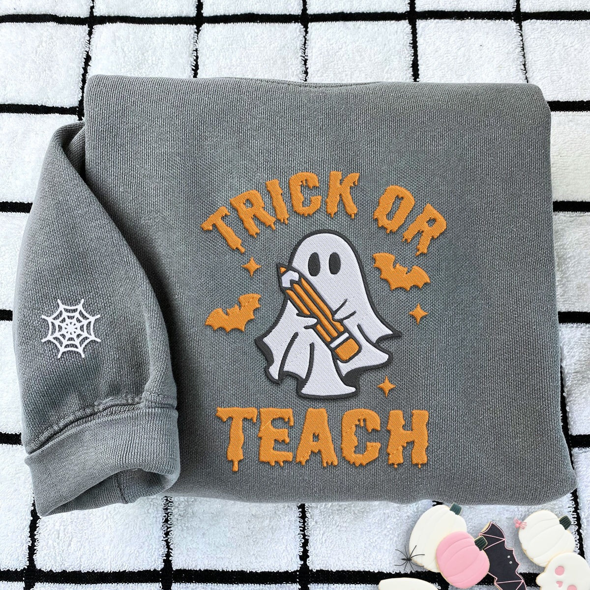 Embroidered Trick or Teach Halloween T-Shirt or Sweatshirt