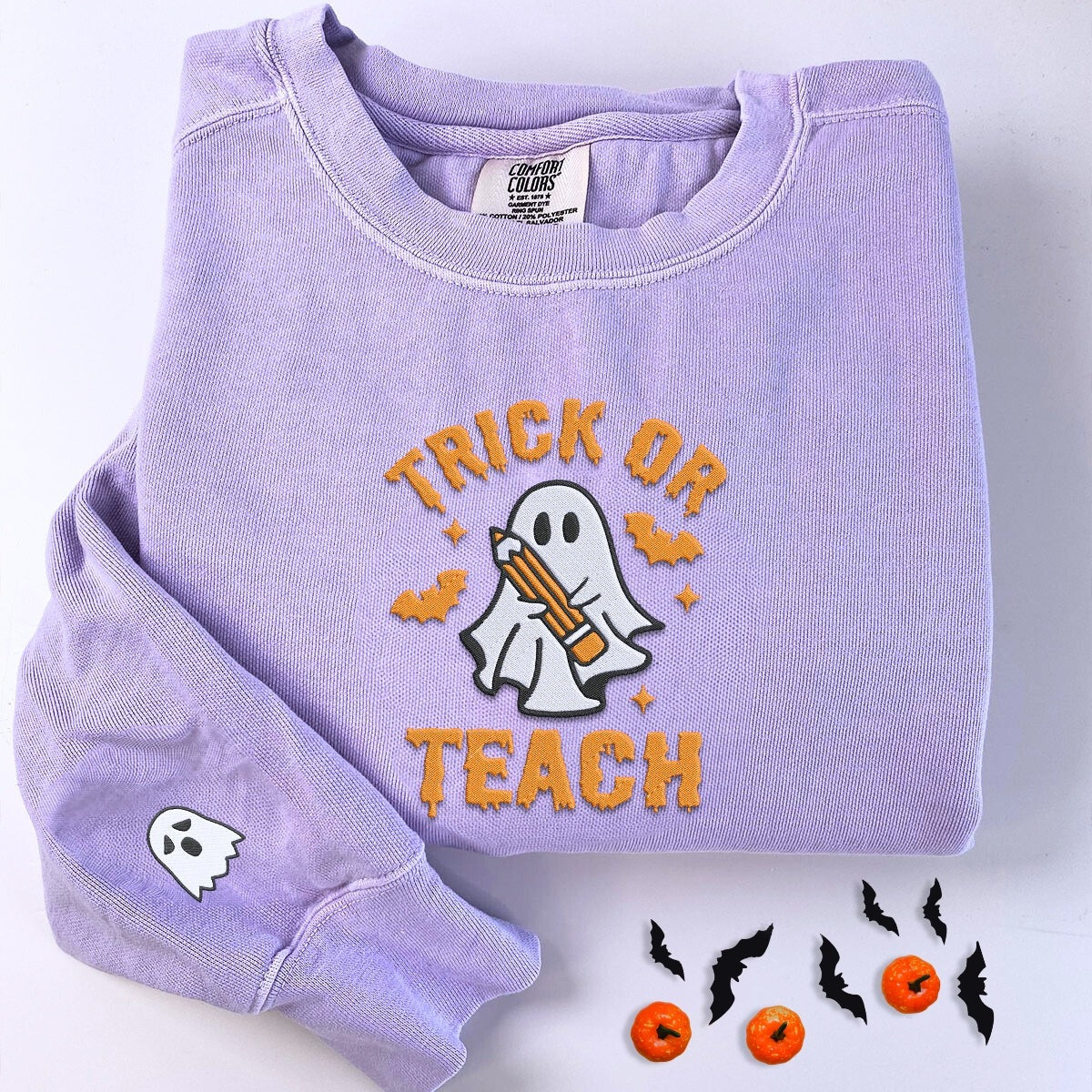 Embroidered Trick or Teach Halloween T-Shirt or Sweatshirt