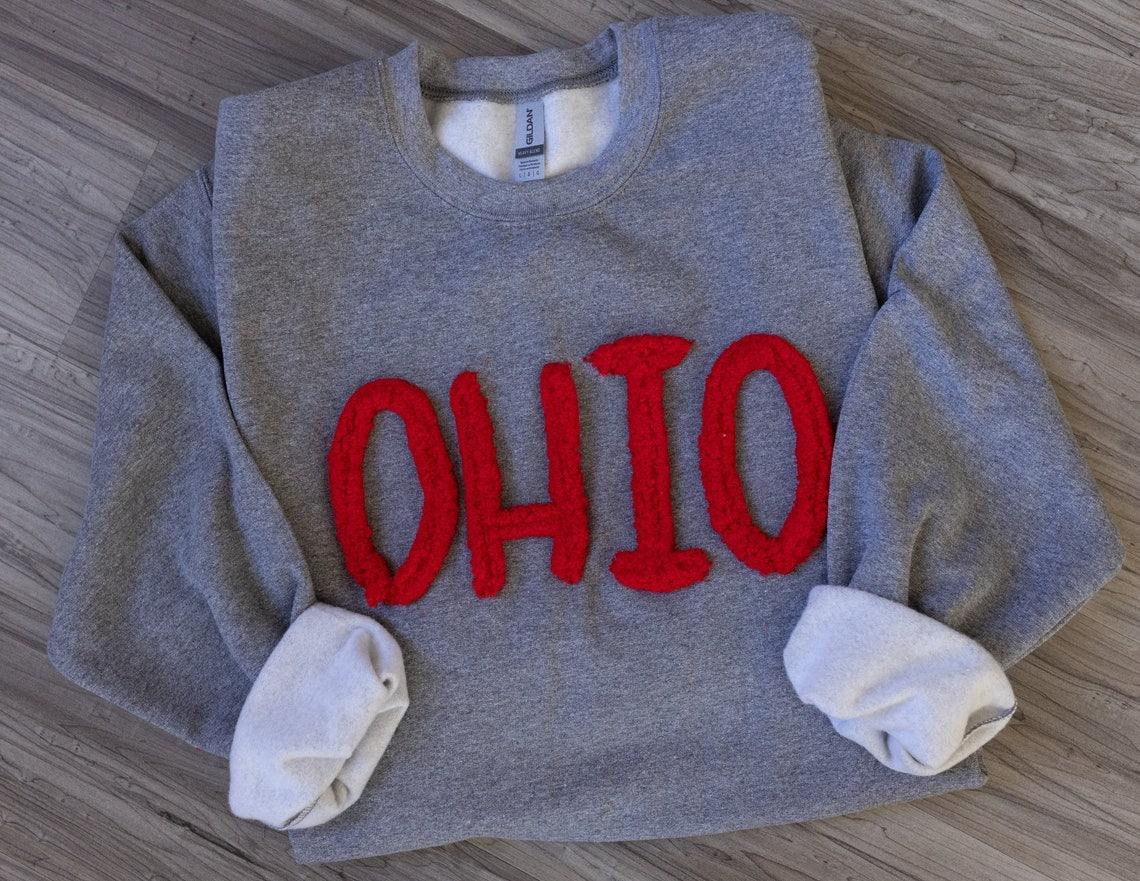 Chenille Embroidered Ohio Sweatshirt - Oversized Pullover