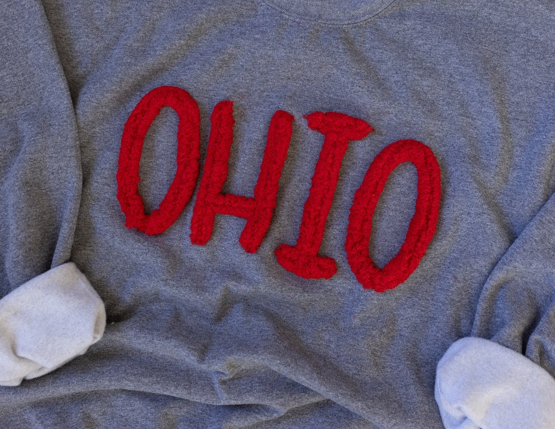 Chenille Embroidered Ohio Sweatshirt - Oversized Pullover