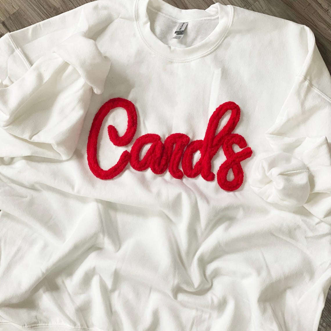 Chenille Embroidered Cardinals Pullover: Oversized Team Sweatshirt