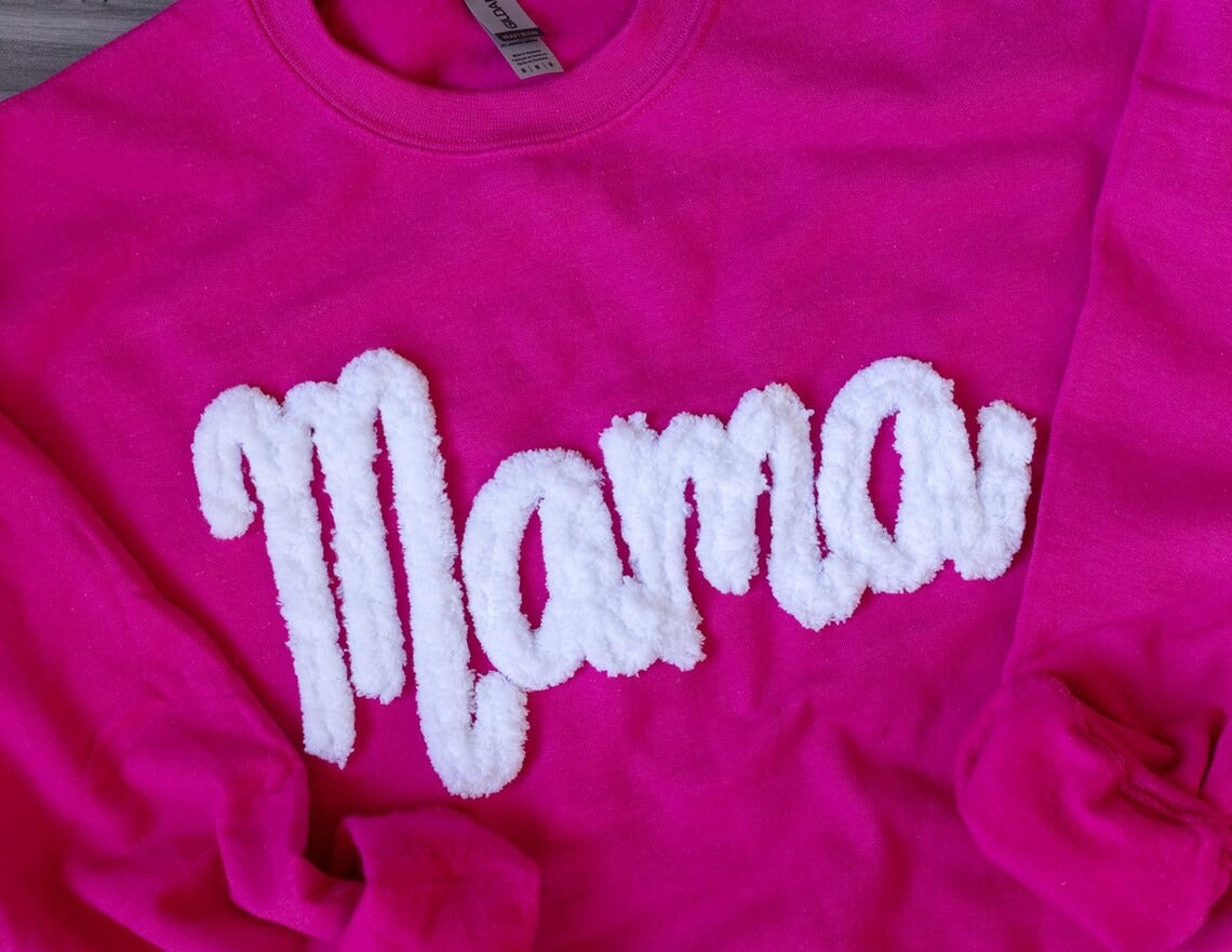 Chenille Mama Sweatshirt: Embroidered New Mom Crewneck
