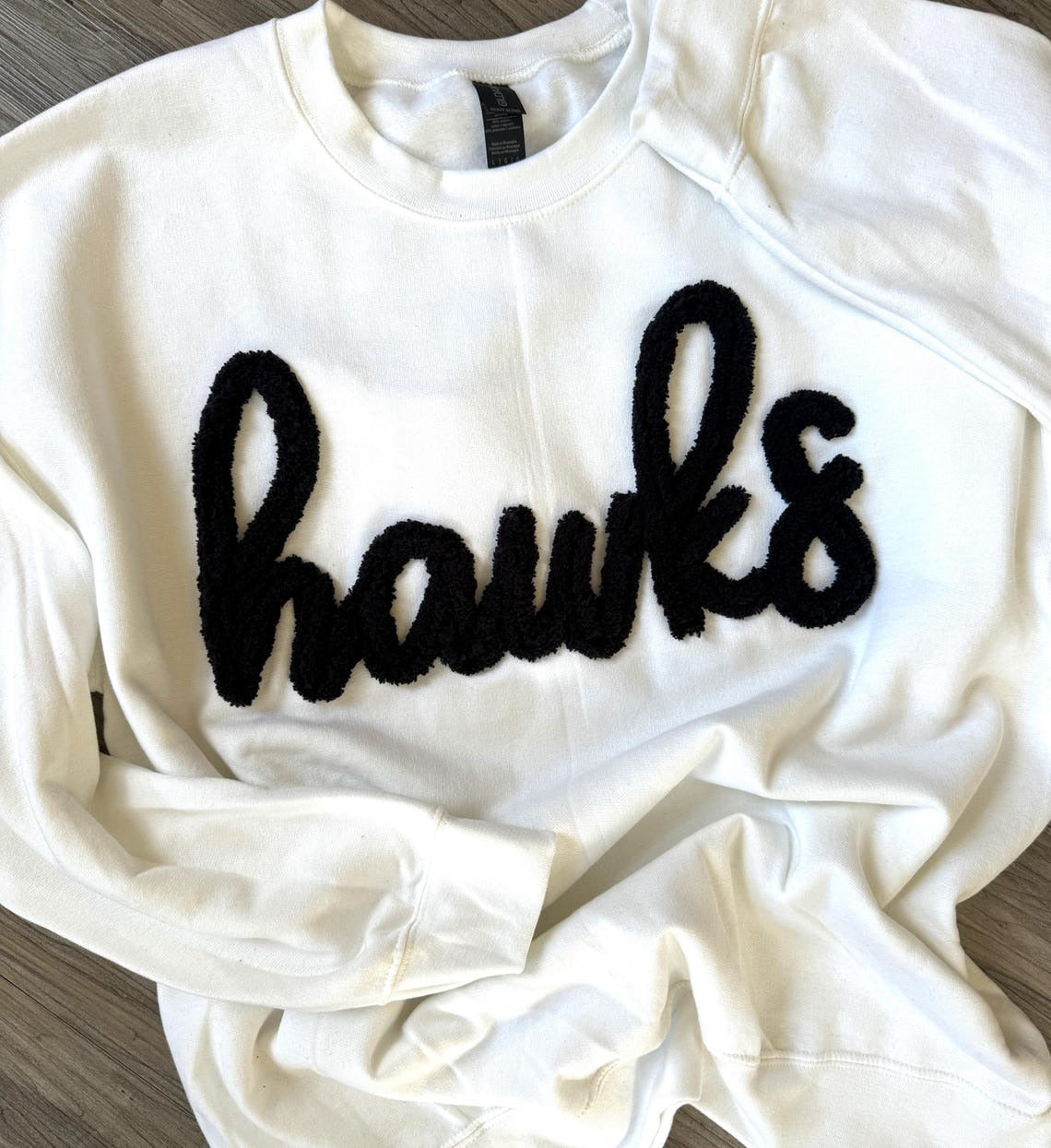 Chenille Embroidered Hawks Sweatshirt - Oversized Mascot Pullover