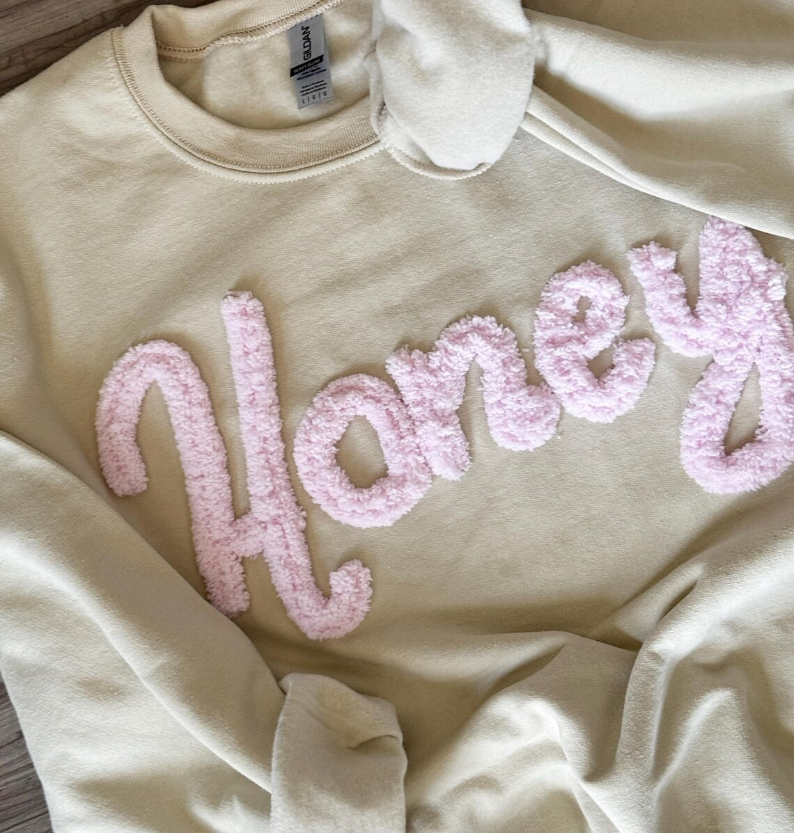 Yarn Embroidered "Honey" Sweatshirt - Personalized Chenille Pullover
