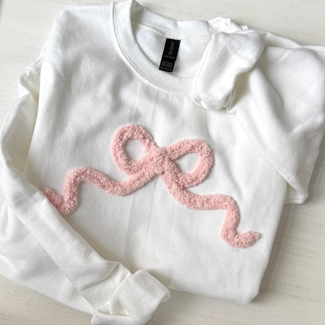 Yarn Embroidered Bow Sweatshirt: Chenille Coquette Crewneck