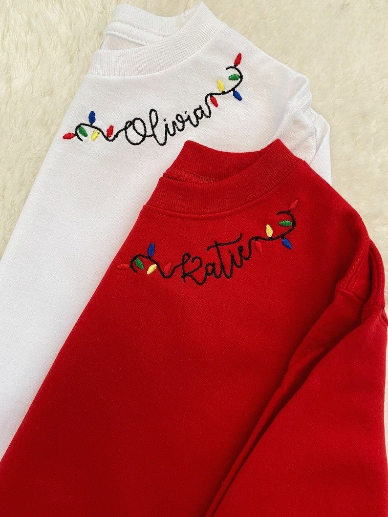 Adult Embroidered Christmas Sweatshirt / Monogram Christmas Shirt / Christmas Lights Shirt / Christmas Crewneck / Custom Christmas Shirt