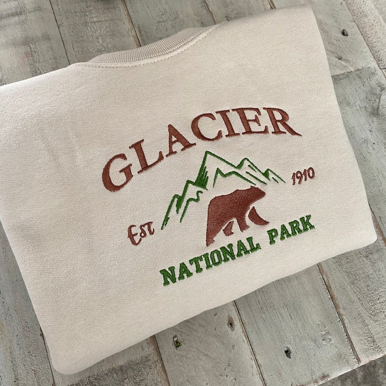Glacier National Park Embroidered Crewneck-embroidered Crewneck-National Park Sweatshirt