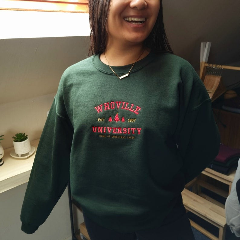 Embroidered Sweatshirt, Whoville University Sweatshirt, Retro Christmas Crewneck, Vintage Holiday Sweatshirt, Whoville Xmas Sweater