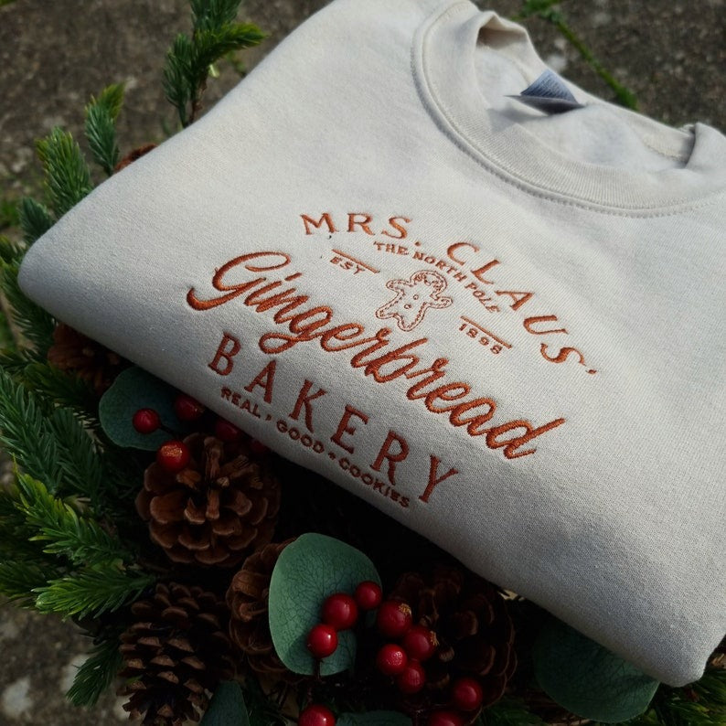 Embroidered Sweatshirt, Mrs Claus Christmas Sweatshirt, Gingerbread Embroidered Jumper, Christmas Sweater for Her, Womens Xmas Sweater