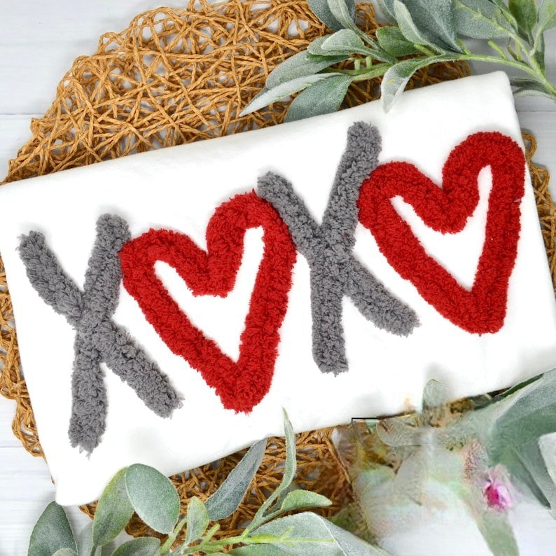 Valentine XOXO Chenille Yarn Embroidered Sweatshirt, Fuzzy Heart Shirt, Cute Love Pullover, Cozy Valentine Gift for Her