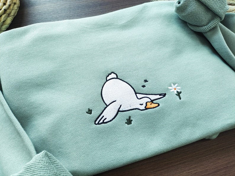 Duck And Daisy Embroidered Crewneck Sweatshirt,Silly Goose Sweatshirt,Flower Sweatshirt ,Funny Sweatshirt, Gifts for friends,Gift for her