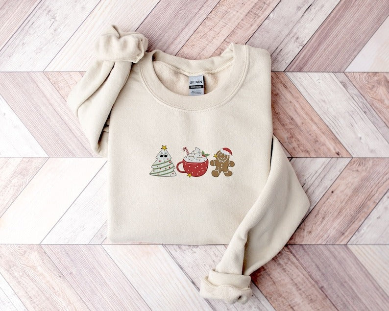 Christmas Embroidery Sweatshirt | Christmas Sweatshirt Embroidered | Christmas Sweater | Christmas Tree Sweatshirt | Holiday Sweatshirt