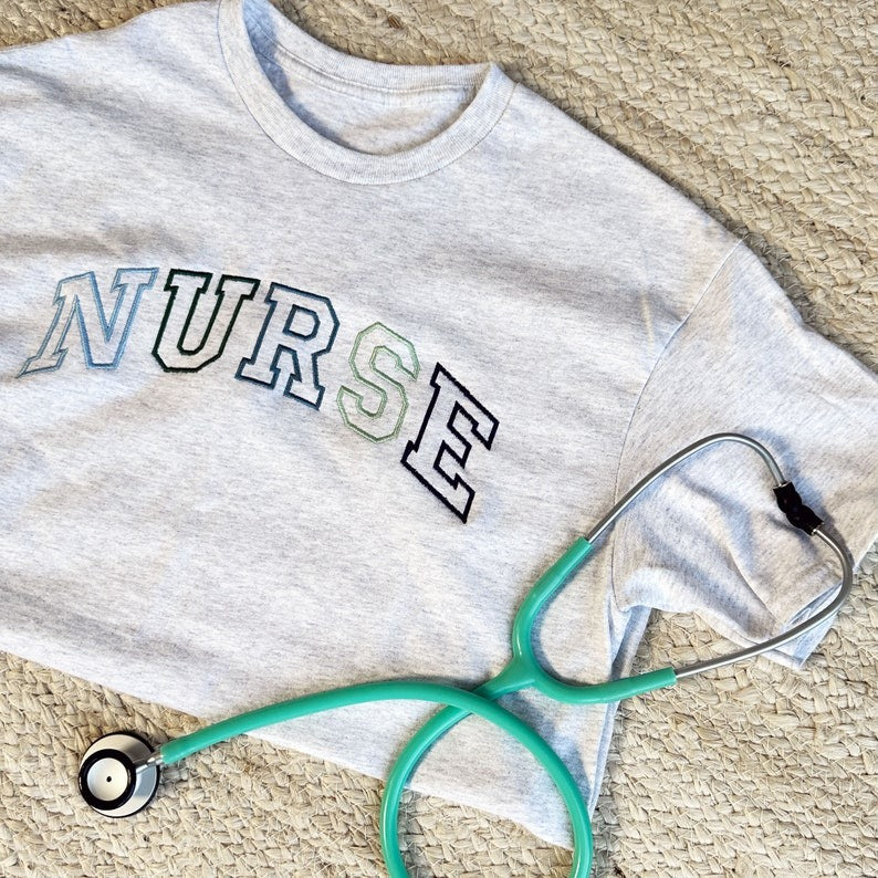 Embroidered Blue-Green NURSE Athletic Gemma Sweatshirt | Nurse Pullover | Christmas | Gift for Grad | New Nurse Gift | Nurse Tee