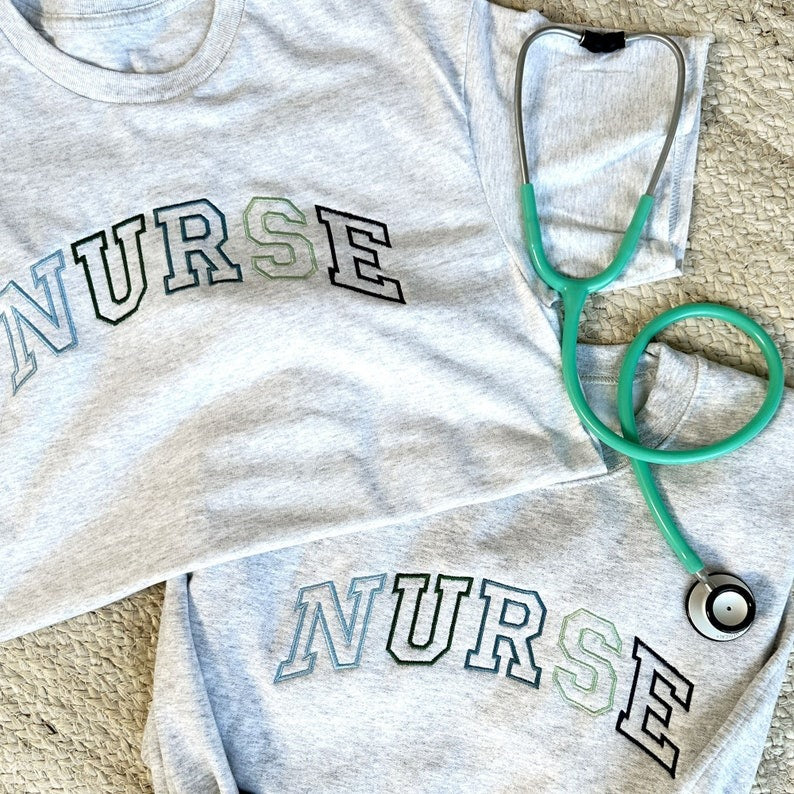 Embroidered Blue-Green NURSE Athletic Gemma Sweatshirt | Nurse Pullover | Christmas | Gift for Grad | New Nurse Gift | Nurse Tee