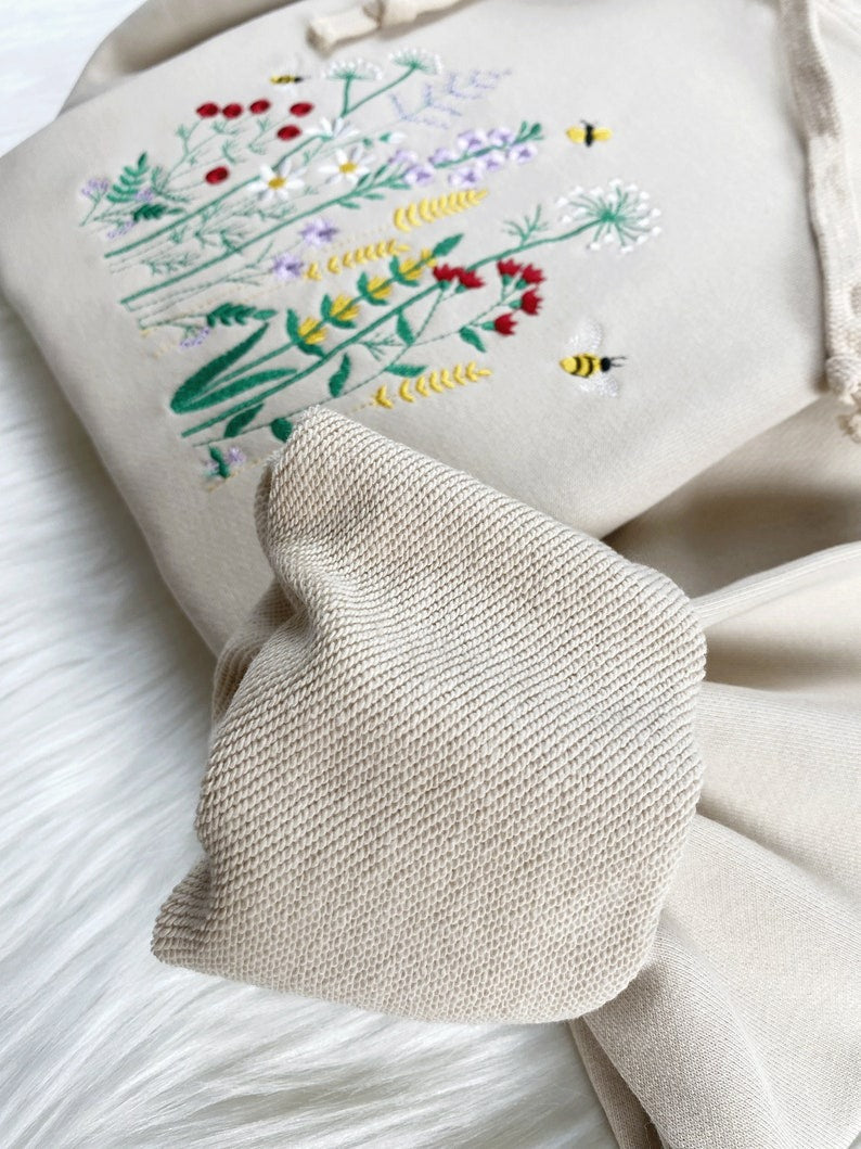 Embroidered Wildflower Honey Bee Sweatshirt or Tee