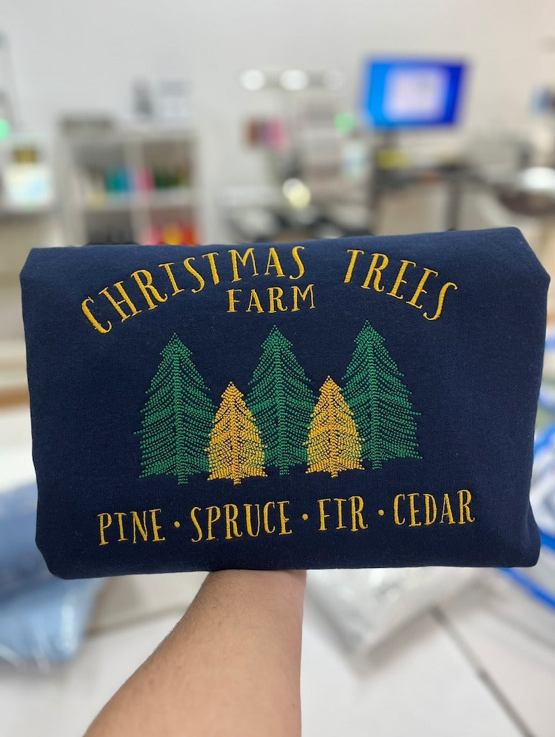 Christmas Trees Farm Embroidered Sweatshirt, Holiday Apparel, Holiday Sweatshirt, Cozy Christmas Embroidery, Christmas Gifts