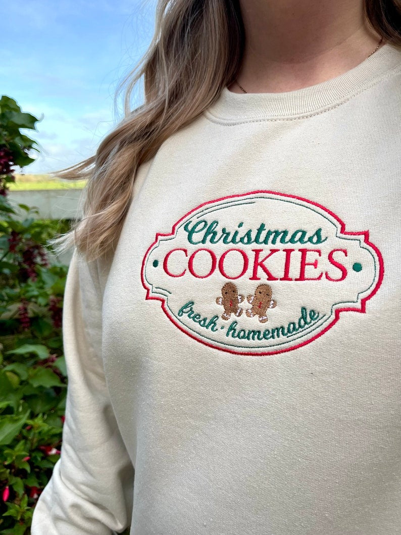 Christmas Cookies Embroidered Sweatshirt | Cute Holiday Baking Crewneck | Cozy Festive Sweater | Christmas Gift for Her