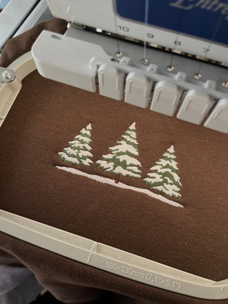 Snow Trees Embroidered Sweatshirt | Cozy Winter Forest Crewneck | Minimalist Holiday Sweater | Nature Lover Gift