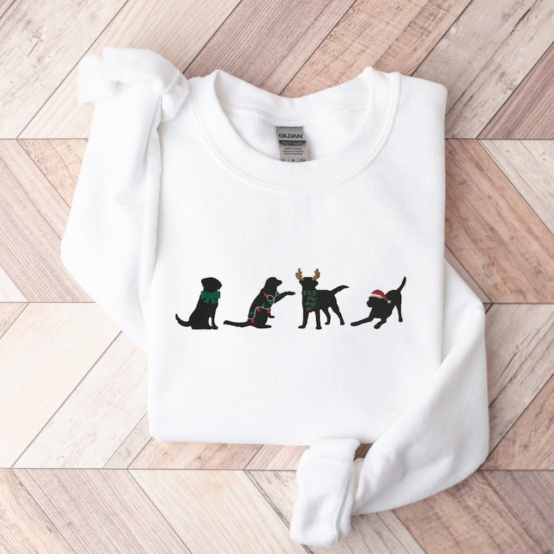 Embroidered Black Lab Christmas Sweatshirt: Holiday Dog Lover Gift