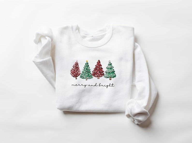 Embroidered Christmas Tree Sweatshirt – Festive Holiday Crewneck, Cozy Embroidered Christmas Sweater, Perfect Christmas Gift for Her & Him